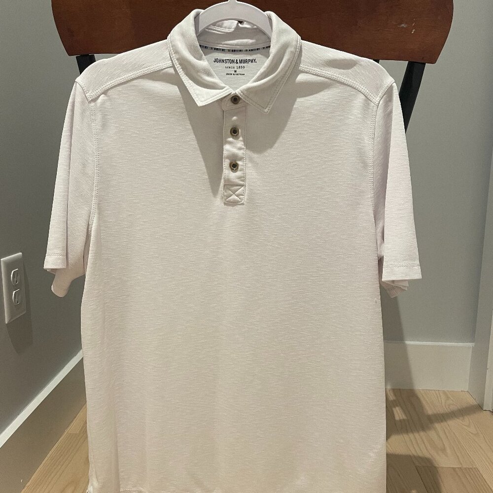 Johnston & Murphy Vintage Slub Polo Shirt White Mens Size M